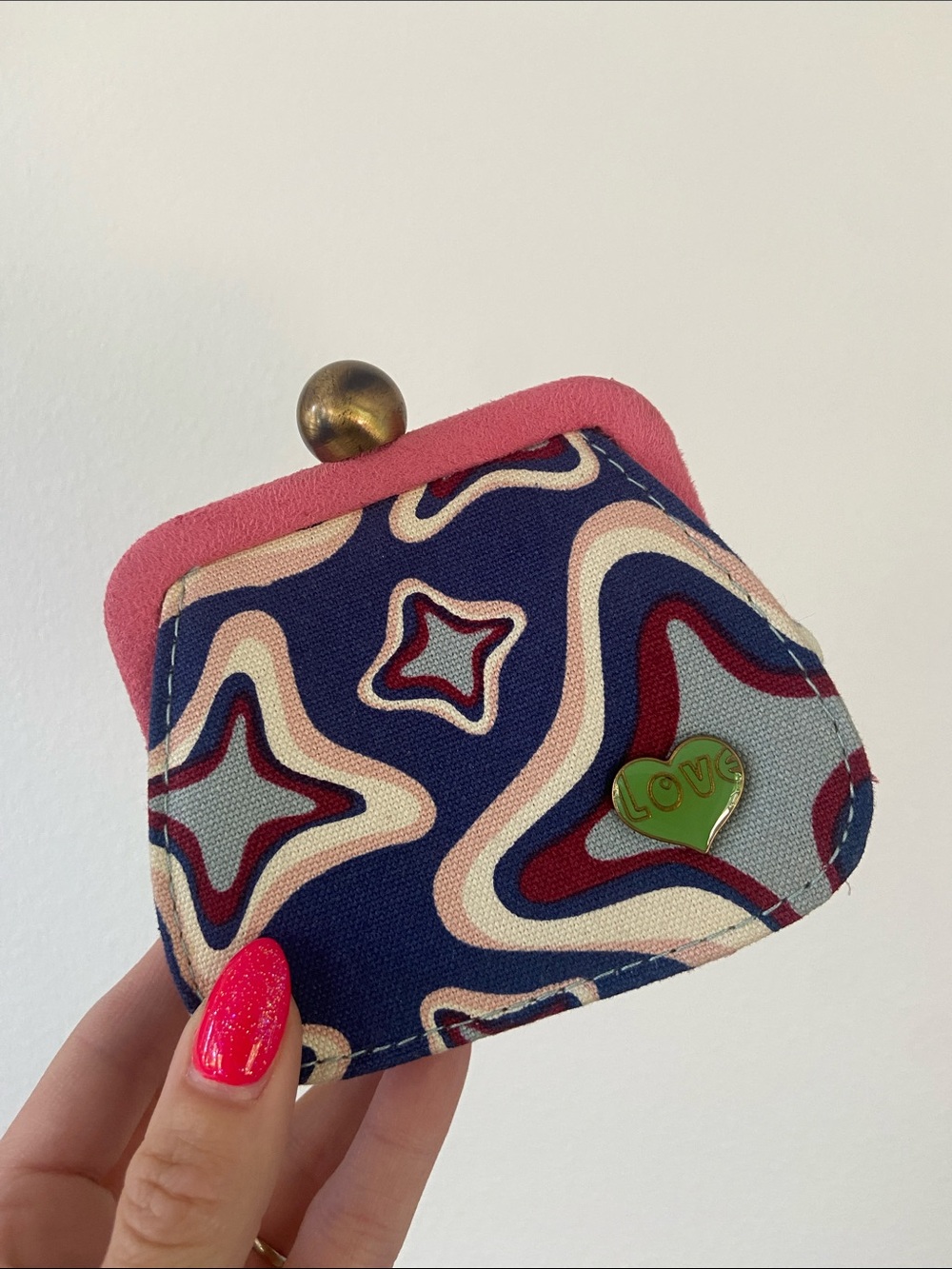 GAP canvas kisslock coin purse heart charm star pattern mini wallet pink blue